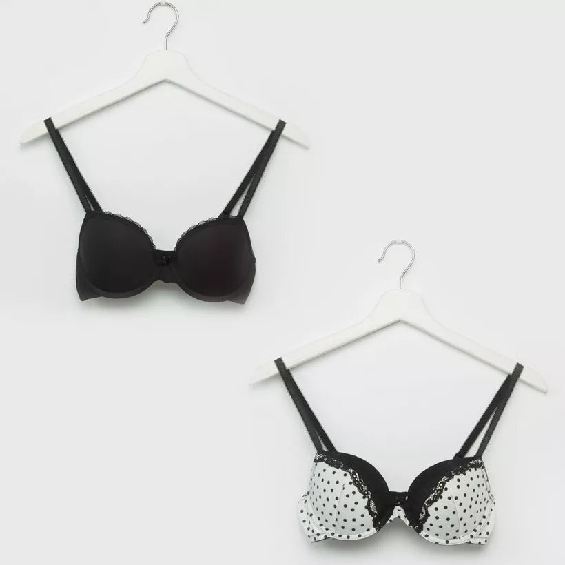 2 Lace Detail Padded T-shirt Bra with Hook and Eye Closure