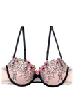 Floral Tattoo Embroidered Balcony Bra Set