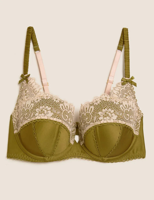 Satin & Lace Underwired Balcony Bra