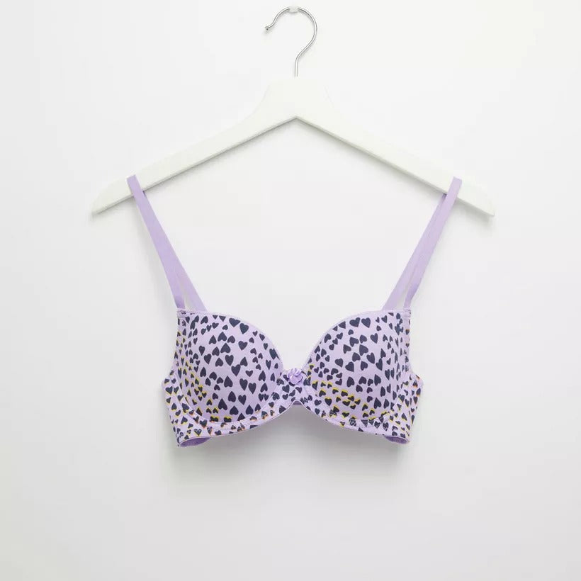 Printed Padded T-shirt Bra with Hook and Eye Closure