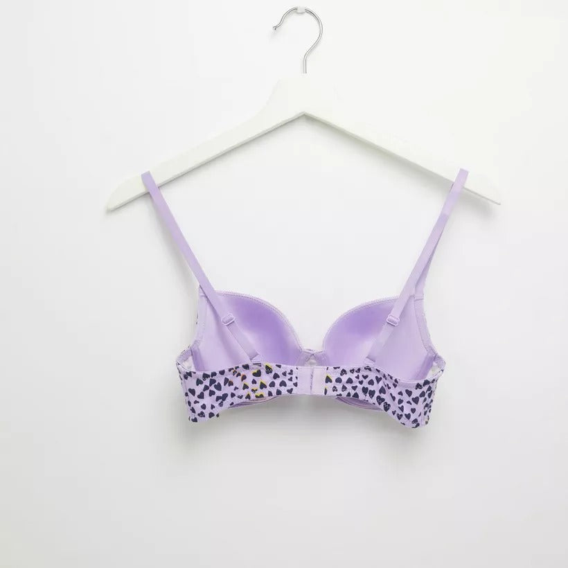 Printed Padded T-shirt Bra with Hook and Eye Closure