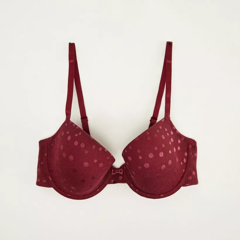 2 Polka Dot Padded Plunge Bra with Hook and Eye Closure