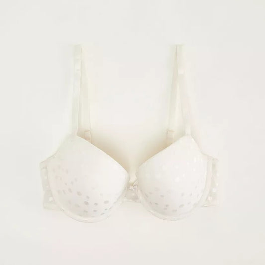 2  Polka Dot Padded Plunge Bra with Hook and Eye Closure