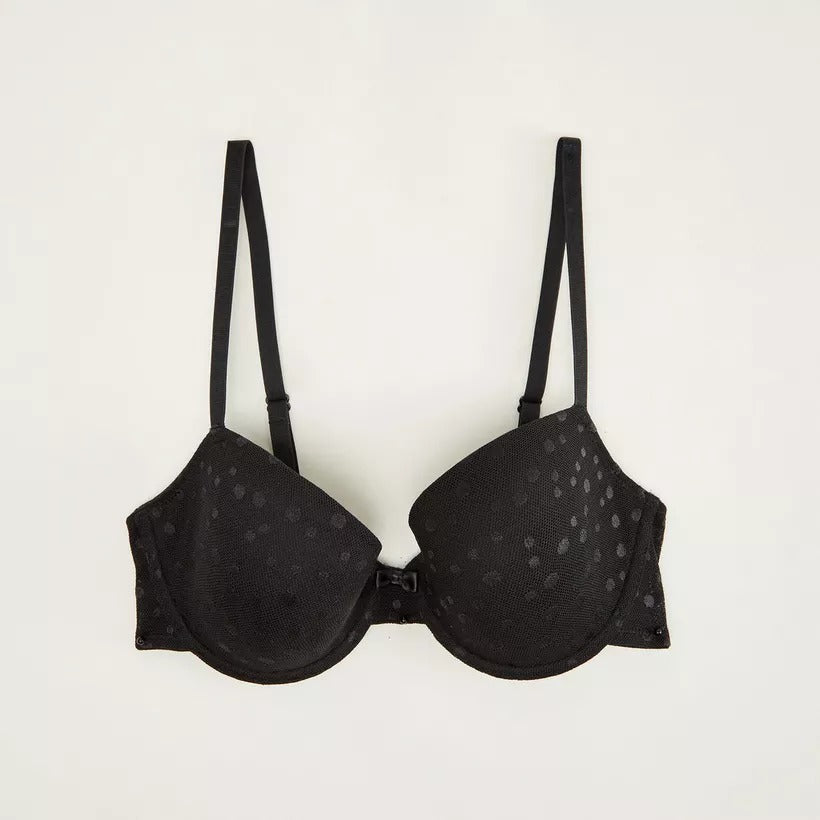 2  Polka Dot Padded Plunge Bra with Hook and Eye Closure