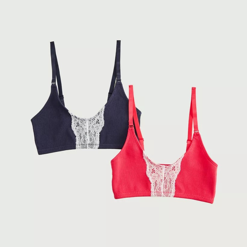 2Pk Lace  Non-Padded Sports Bra with Adjustable Straps