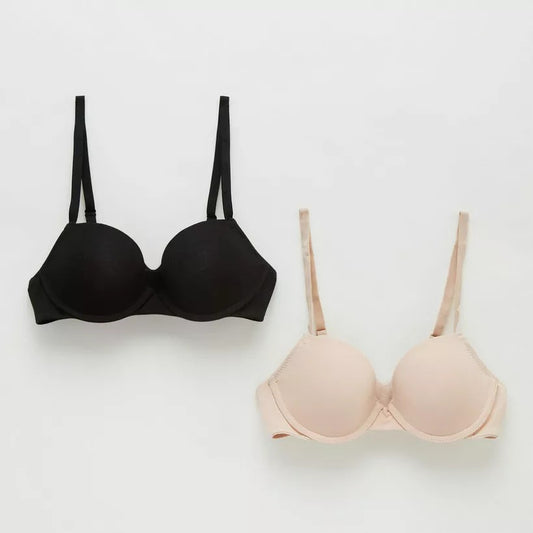 2 Padded Balconette Bra with Hook and Eye Closure