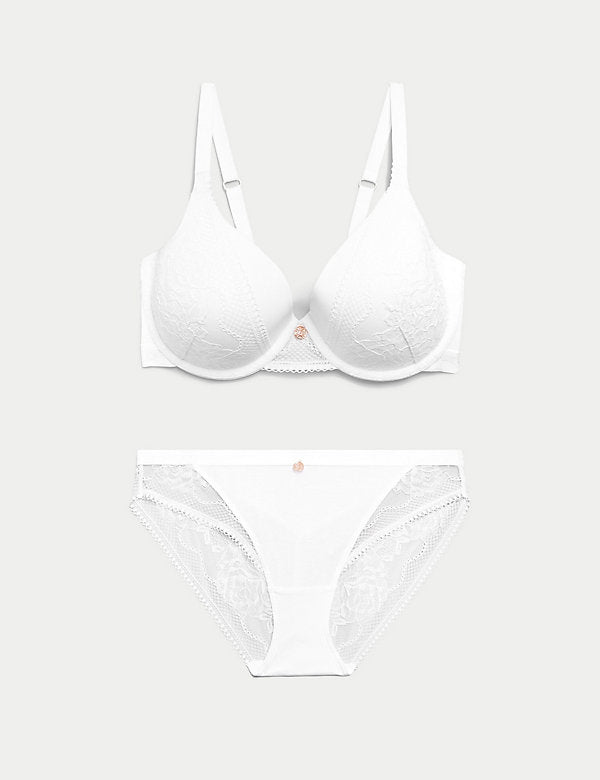 Lace Wired Padded Full Cup Bra Set