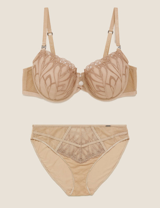 Embroidery Non Padded T-Shirt Balcony Bra Set