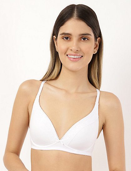 Cotton Plain Non Wire Neck  Bra Set