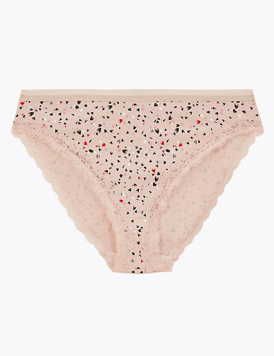 Cotton Rich Heart Print High Leg Knickers