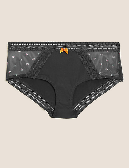 Microfibre Mesh Printed High Leg Knickers