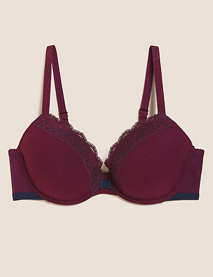 Lace Trim Underwired Plunge Bra Set