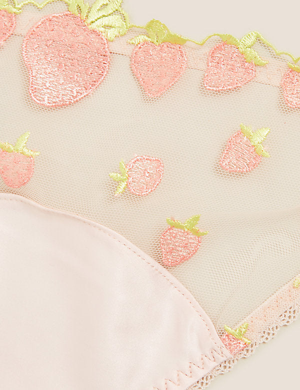 Strawberry Embroidered Plunge Bra Set