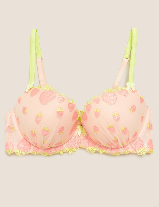 Strawberry Embroidered Padded Balcony Bra