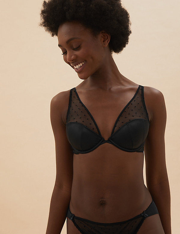 Spot Embroidery Underwired Plunge Bra