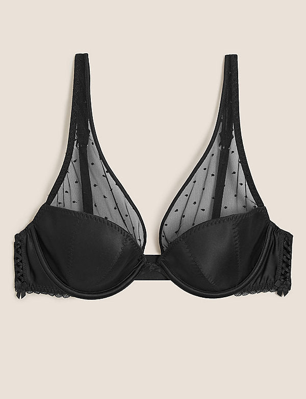 Spot Embroidery Underwired Plunge Bra