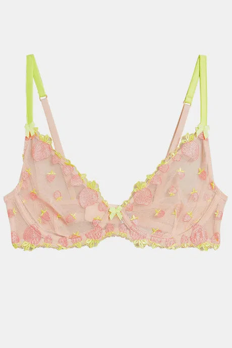 Strawberry Embroidered Plunge Bra Set