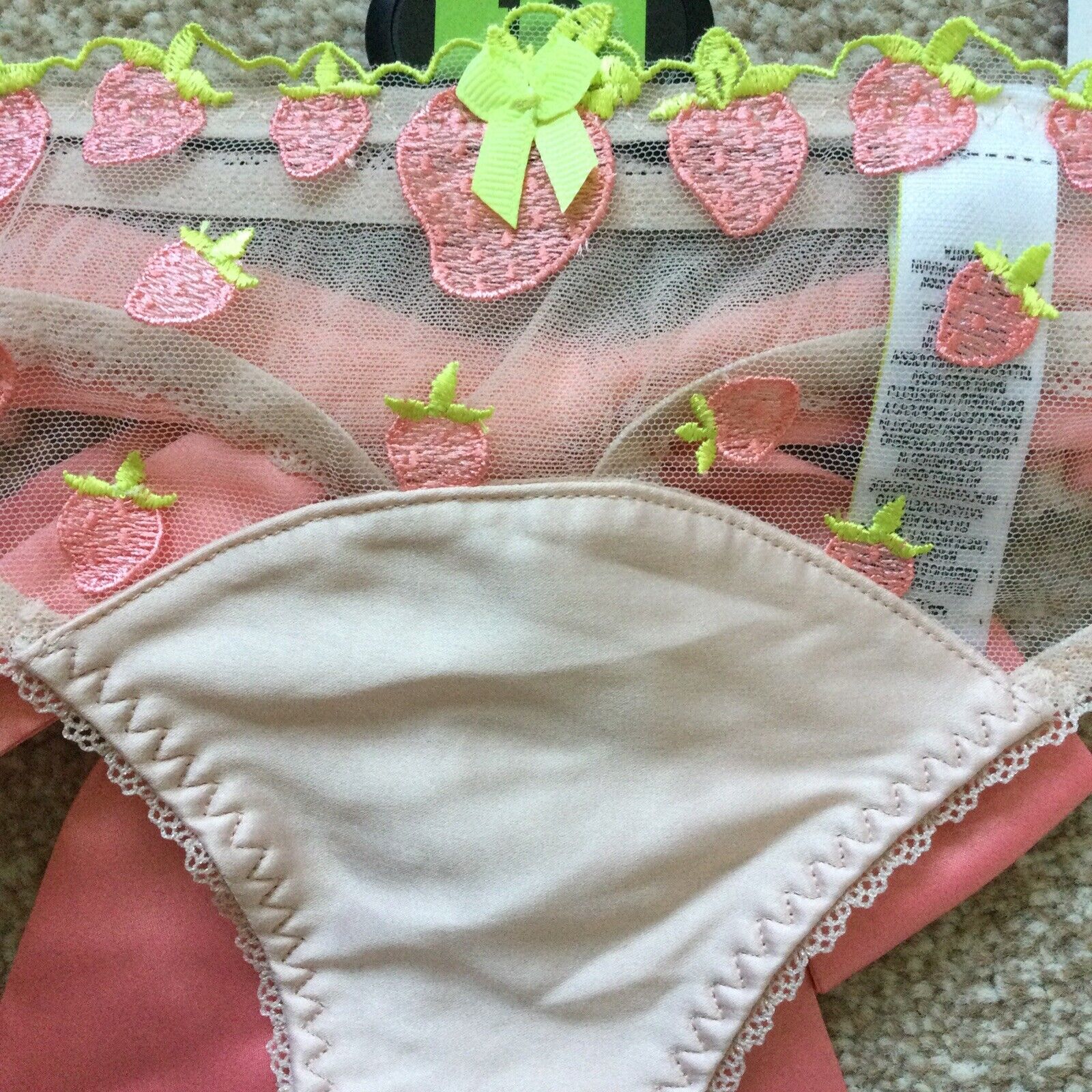 Strawberry Embroidered Plunge Bra Set