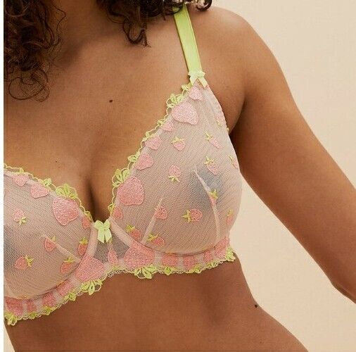 Strawberry Embroider Non Padded Full Cup  Bra