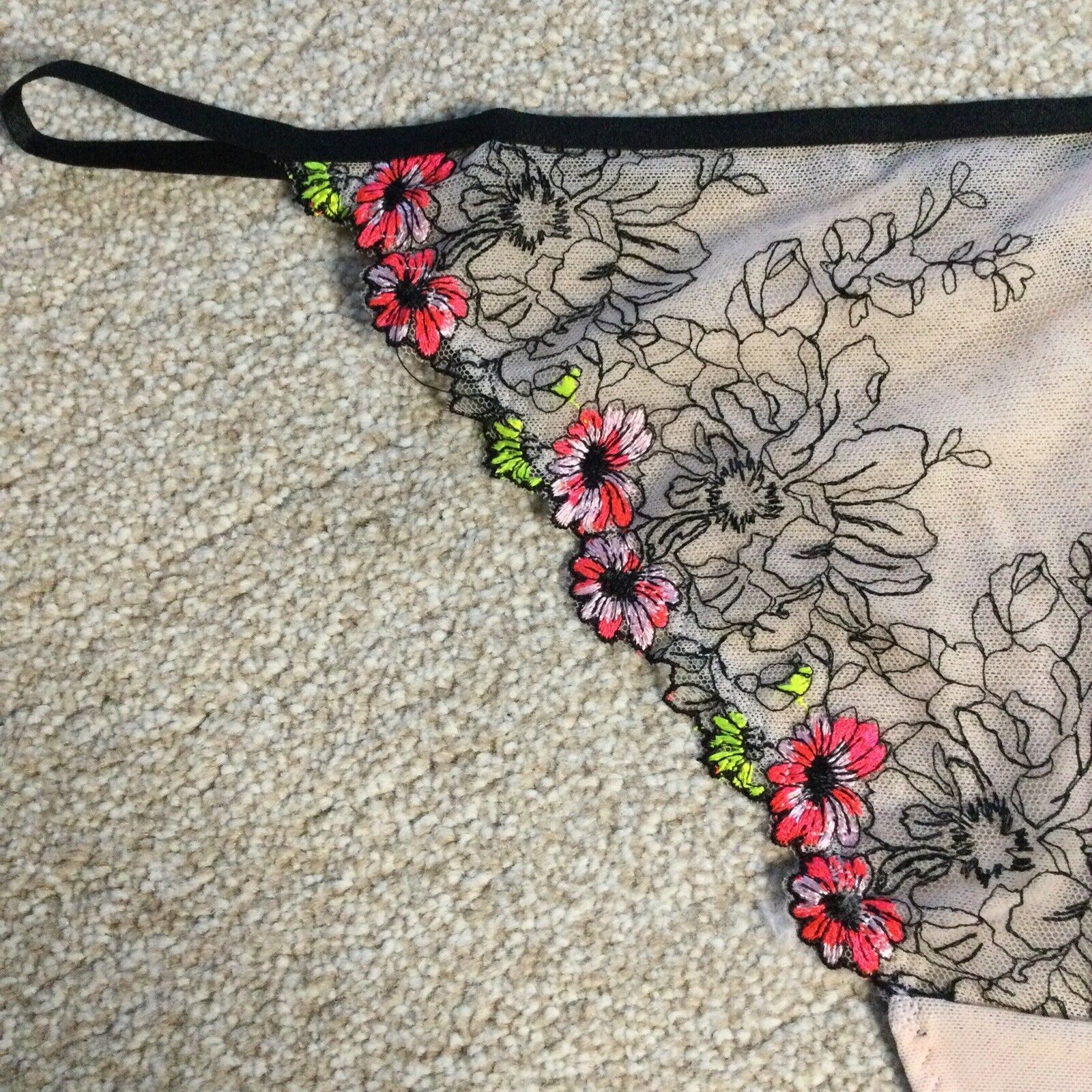 Floral Tattoo Embroidered Balcony Bra Set