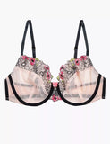 Floral Tattoo Embroidered Balcony Bra Set