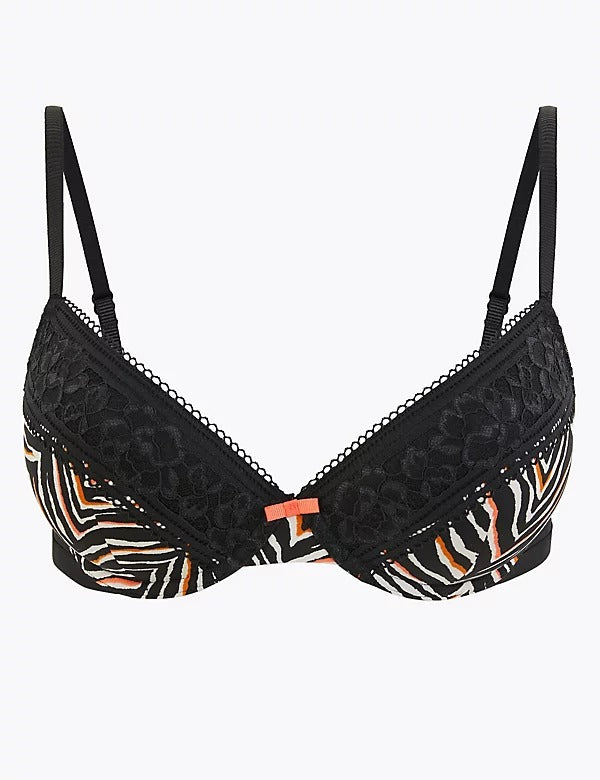 Zebra Print Padded Plunge Bra