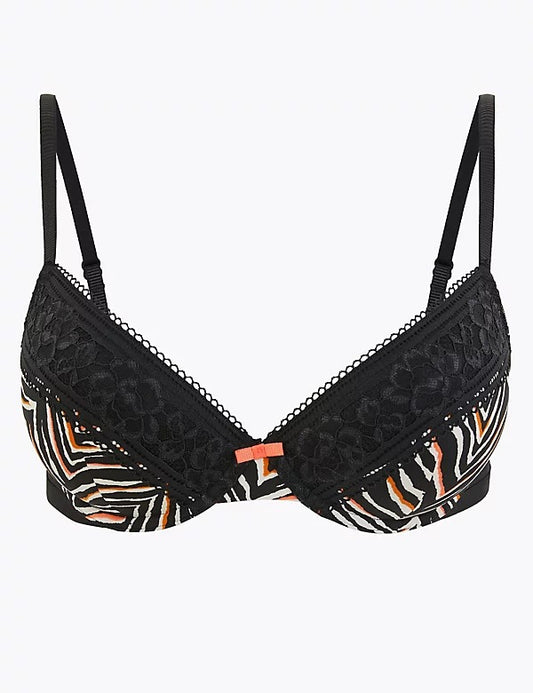 Zebra Print Padded Plunge Bra