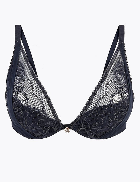 Mesh & Lace Padded Plunge Bra