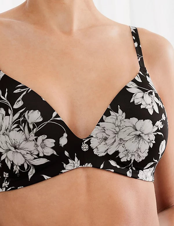 Floral Print Non-Wired Padded Plunge Bra