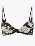 Floral Print Non-Wired Padded Plunge Bra