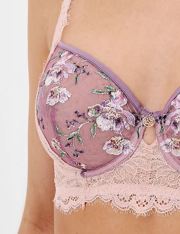 Floral Embroidered Non-Padded Balcony Bra Set