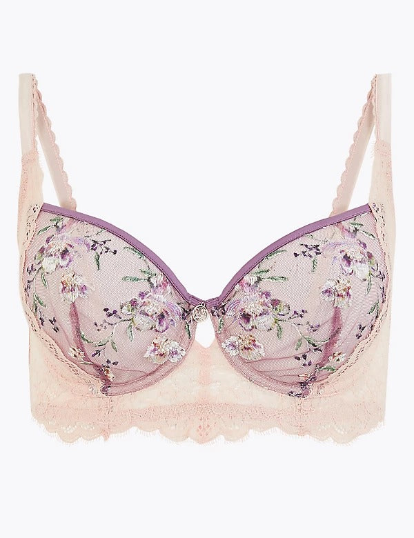 Floral Embroidered Non-Padded Balcony Bra Set